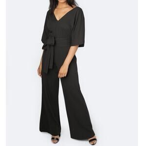 ABLE Black V Neck Wide Leg Rosario Jumpsuit Kimono Sleeve Tie Waist Cotton Sz XS